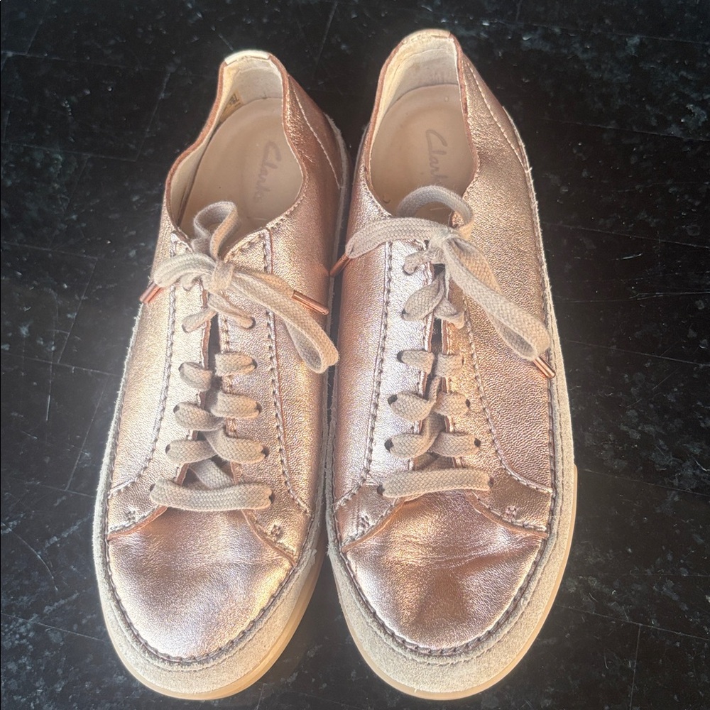 Clarks Shimmering Rose Gold Lace-Up Sneakers